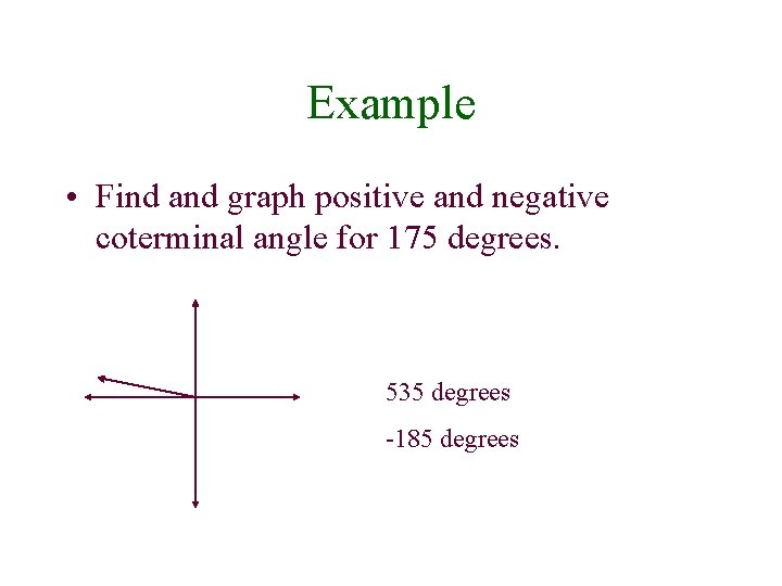 Example • Find and graph positive and negative coterminal angle for 175 degrees. 535