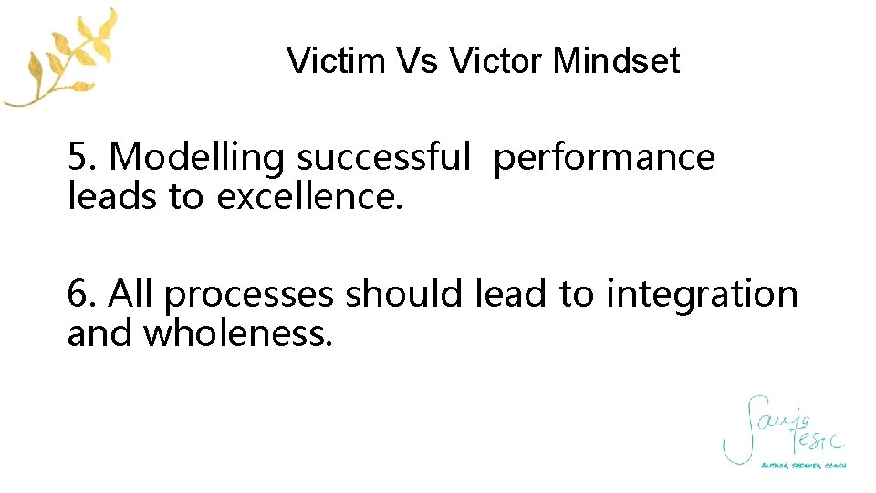 Victim Vs Victor Mindset 5. Modelling successful performance leads to excellence. 6. All processes