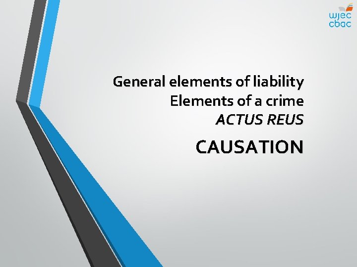 General elements of liability Elements of a crime ACTUS REUS CAUSATION 