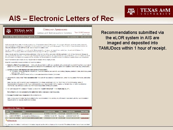 AIS – Electronic Letters of Recommendations submitted via the e. LOR system in AIS