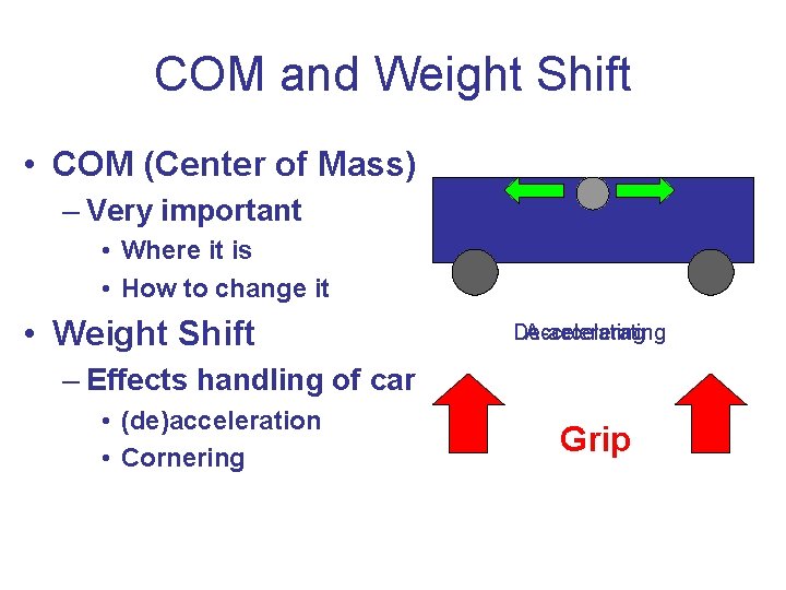 COM and Weight Shift • COM (Center of Mass) – Very important • Where