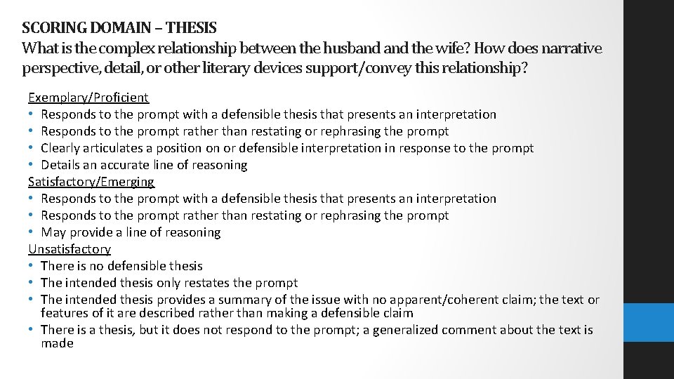 SCORING DOMAIN – THESIS What is the complex relationship between the husband the wife?