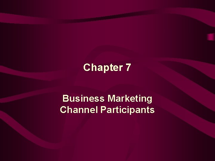 Chapter 7 Business Marketing Channel Participants 