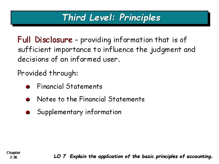 Third Level: Principles Full Disclosure – providing information that is of sufficient importance to