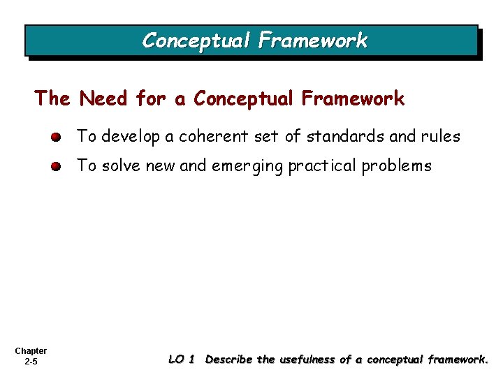 Conceptual Framework The Need for a Conceptual Framework To develop a coherent set of