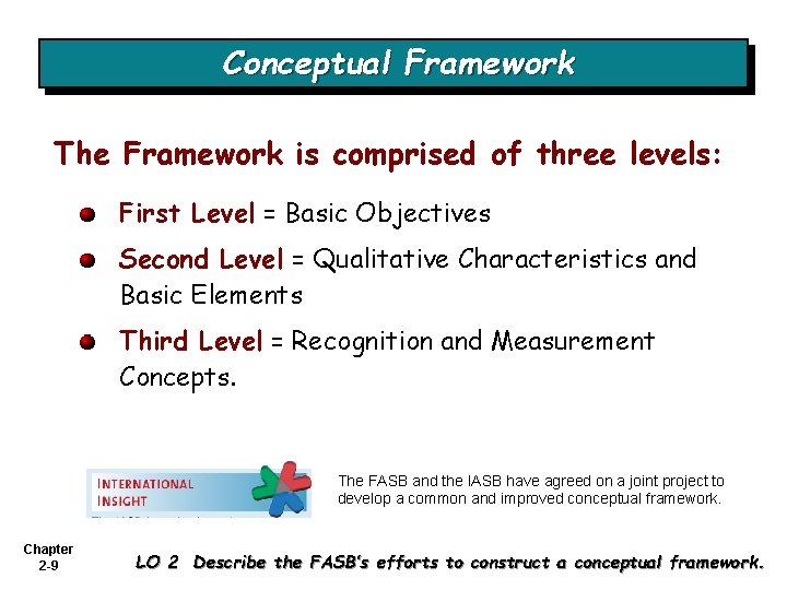 Conceptual Framework The Framework is comprised of three levels: First Level = Basic Objectives