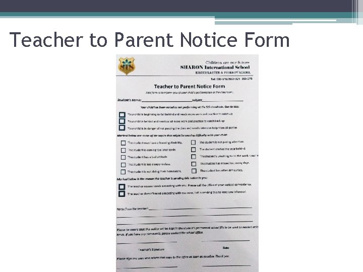 Teacher to Parent Notice Form 