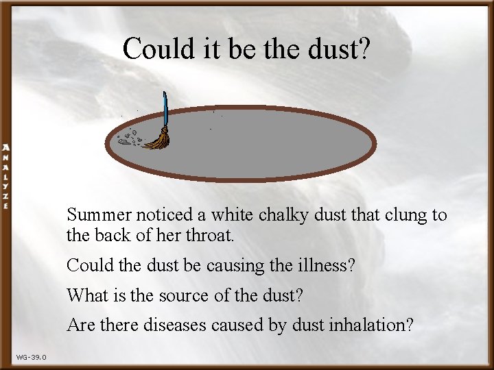 Could it be the dust? Summer noticed a white chalky dust that clung to
