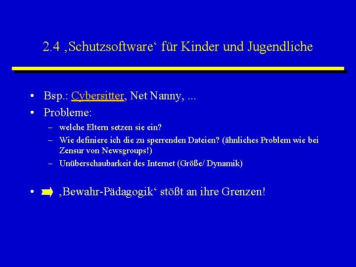 2. 4 ‚Schutzsoftware‘ für Kinder und Jugendliche • Bsp. : Cybersitter, Net Nanny, .