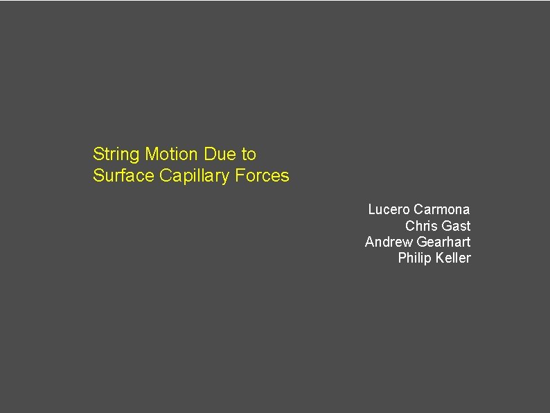 String Motion Due to Surface Capillary Forces Lucero Carmona Chris Gast Andrew Gearhart Philip