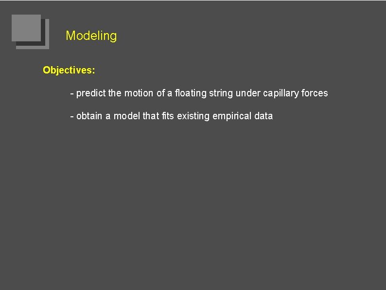 Modeling Objectives: - predict the motion of a floating string under capillary forces -