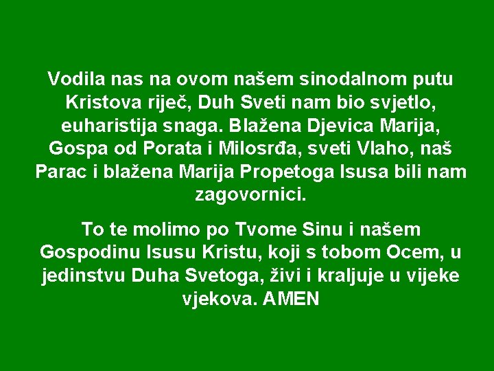 Vodila nas na ovom našem sinodalnom putu Kristova riječ, Duh Sveti nam bio svjetlo,