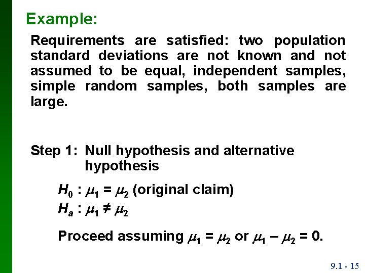 Example: Requirements are satisfied: two population standard deviations are not known and not assumed