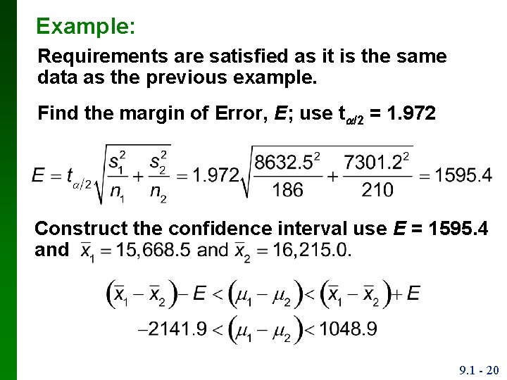 Example: Requirements are satisfied as it is the same data as the previous example.