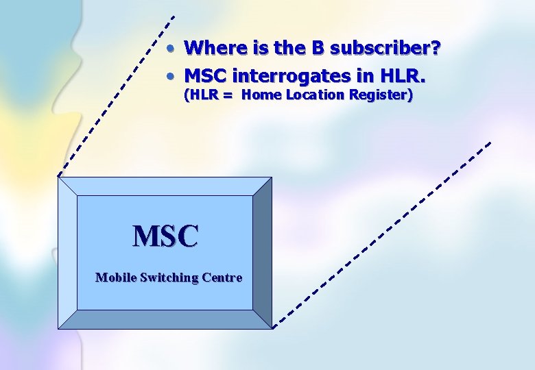  • • Where is the B subscriber? MSC interrogates in HLR. (HLR =