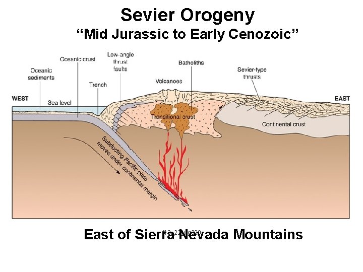 Sevier Orogeny “Mid Jurassic to Early Cenozoic” f 13_22_pg 390 East of Sierra Nevada