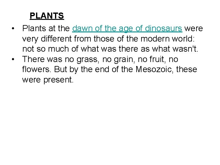 PLANTS • Plants at the dawn of the age of dinosaurs were very different