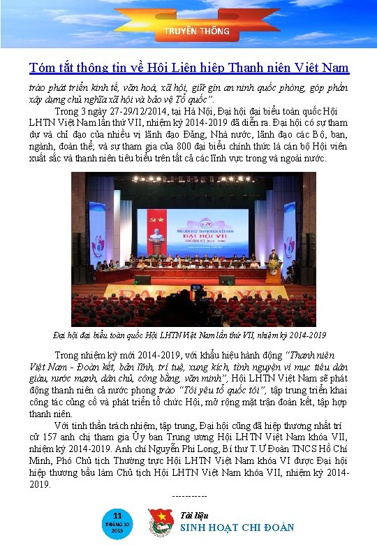 TRUYỀN THỐNG Tóm tắt thông tin về Hội Liên hiệp Thanh niên Việt Nam
