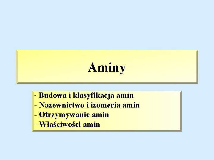 Aminy - Budowa i klasyfikacja amin - Nazewnictwo i izomeria amin - Otrzymywanie amin