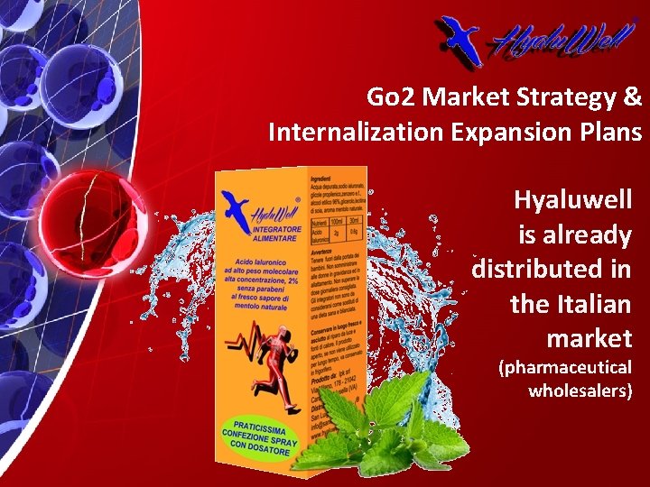 Go 2 Market Strategy & Internalization Expansion Plans Hyaluwell is already distributed in the