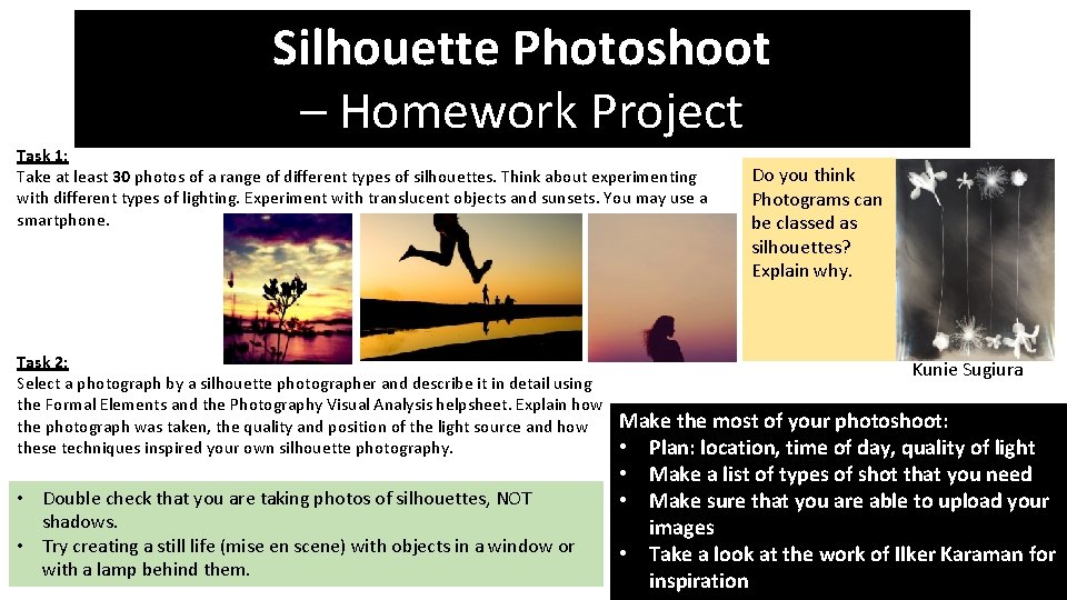 Silhouette Photoshoot – Homework Project Task 1: Take at least 30 photos of a