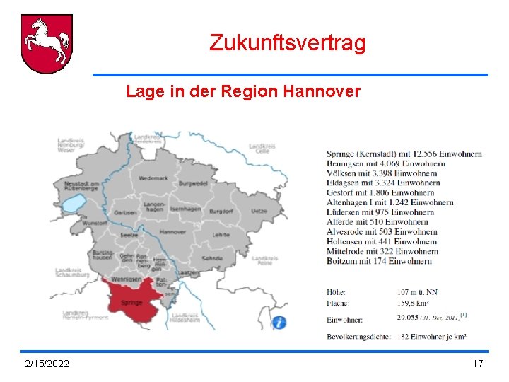 Zukunftsvertrag Lage in der Region Hannover 2/15/2022 17 