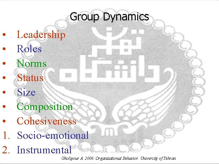 Organizational Behavior Group Dynamics and Teamwork Gholipour A