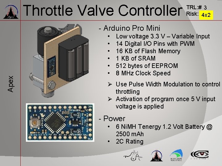 Throttle Valve Controller TRL: # 3 Risk: 4 x 2 Apex - Arduino Pro Throttle Valve Controller TRL: # 3 Risk: 4 x 2 Apex - Arduino Pro