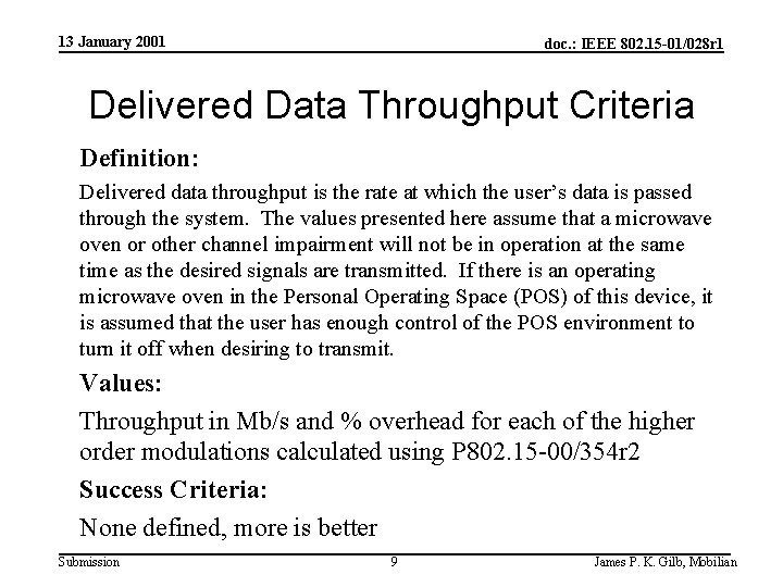 13 January 2001 doc. : IEEE 802. 15 -01/028 r 1 Delivered Data Throughput