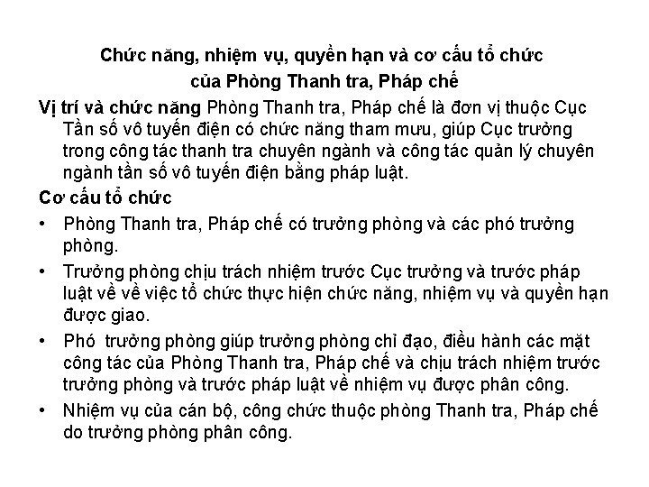 Chức năng, nhiệm vụ, quyền hạn và cơ cấu tổ chức của Phòng Thanh