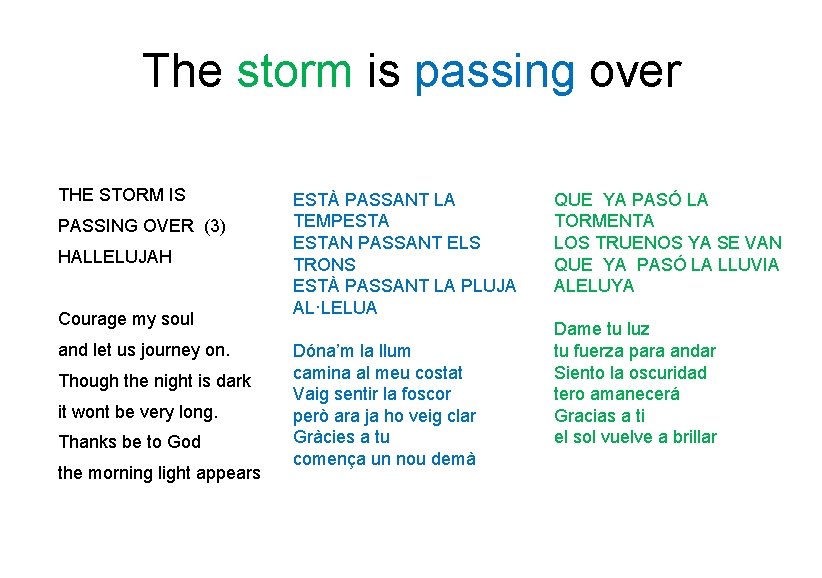 The storm is passing over THE STORM IS PASSING OVER (3) HALLELUJAH Courage my