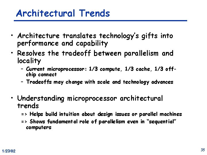 Architectural Trends • Architecture translates technology’s gifts into performance and capability • Resolves the