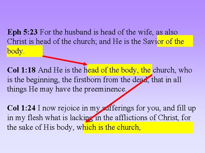 Eph 5: 23 For the husband is head of the wife, as also Christ Eph 5: 23 For the husband is head of the wife, as also Christ