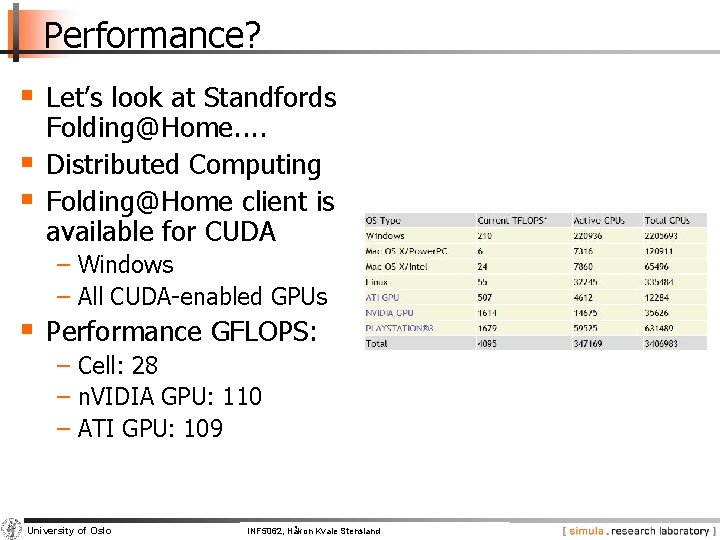 Performance? § Let’s look at Standfords § § Folding@Home. . Distributed Computing Folding@Home client