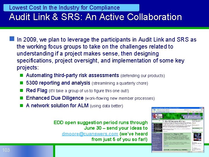 Lowest Cost In the Industry for Compliance Audit Link & SRS: An Active Collaboration