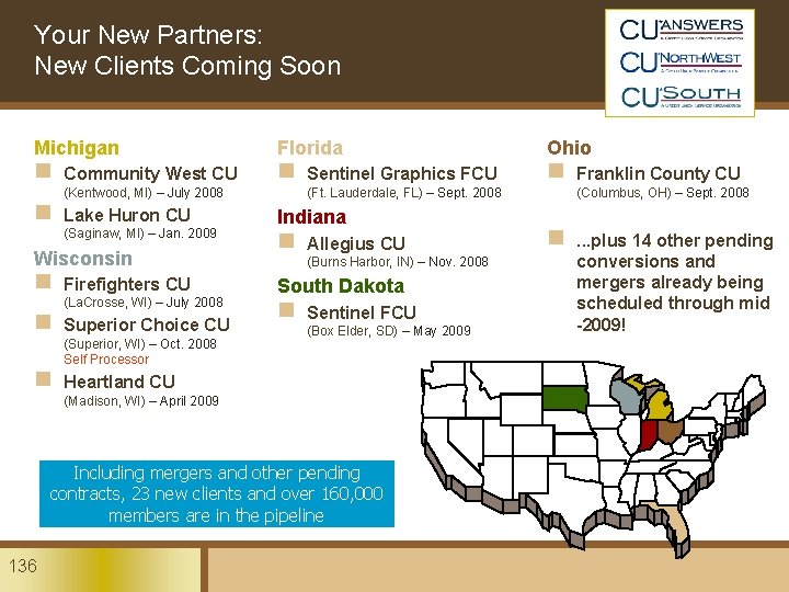 Your New Partners: New Clients Coming Soon Michigan n Community West CU n Lake