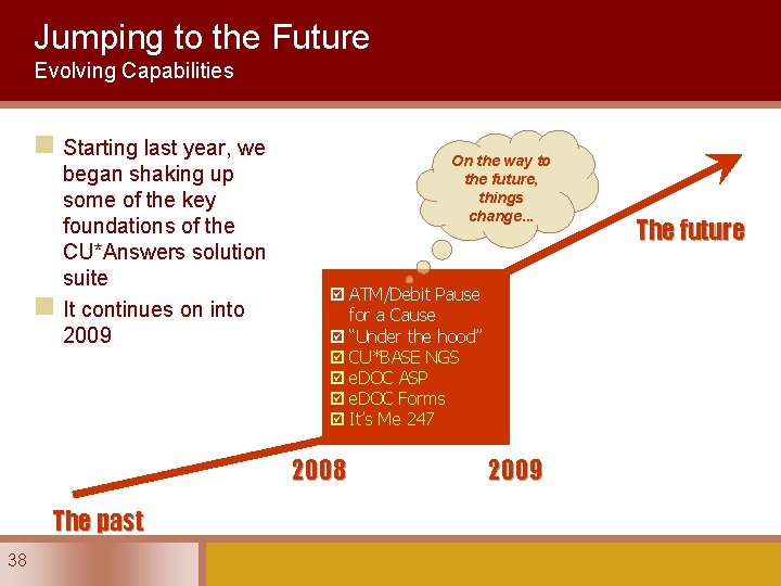Jumping to the Future Evolving Capabilities n Starting last year, we began shaking up
