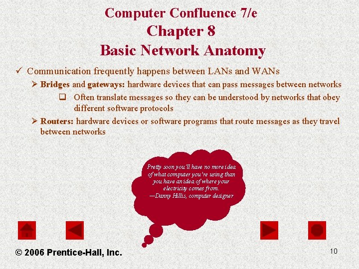 Computer Confluence 7/e Chapter 8 Basic Network Anatomy ü Communication frequently happens between LANs