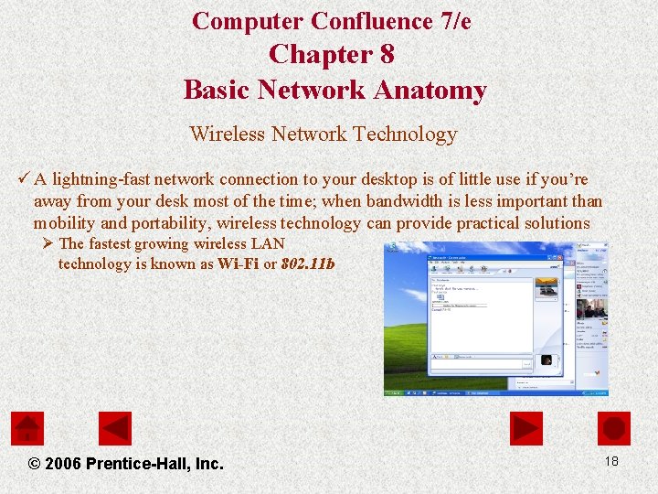 Computer Confluence 7/e Chapter 8 Basic Network Anatomy Wireless Network Technology ü A lightning-fast