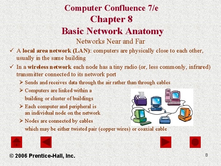 Computer Confluence 7/e Chapter 8 Basic Network Anatomy Networks Near and Far ü A