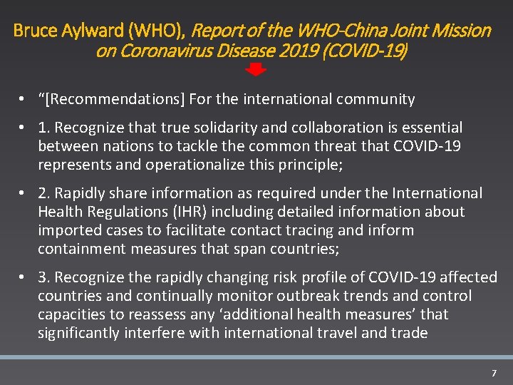 Bruce Aylward (WHO), Report of the WHO-China Joint Mission on Coronavirus Disease 2019 (COVID-19)