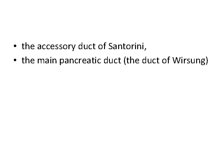  • the accessory duct of Santorini, • the main pancreatic duct (the duct