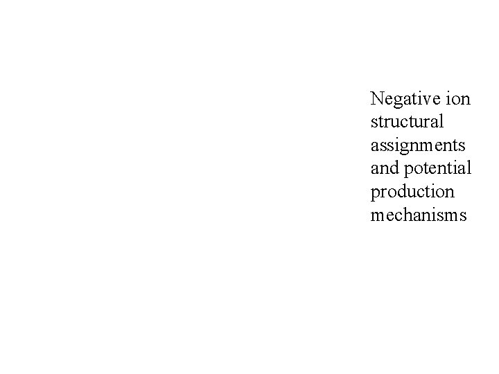 Negative ion structural assignments and potential production mechanisms 