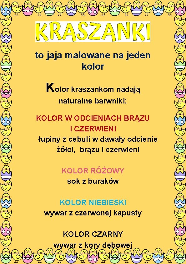 to jaja malowane na jeden kolor Kolor kraszankom nadają naturalne barwniki: KOLOR W ODCIENIACH