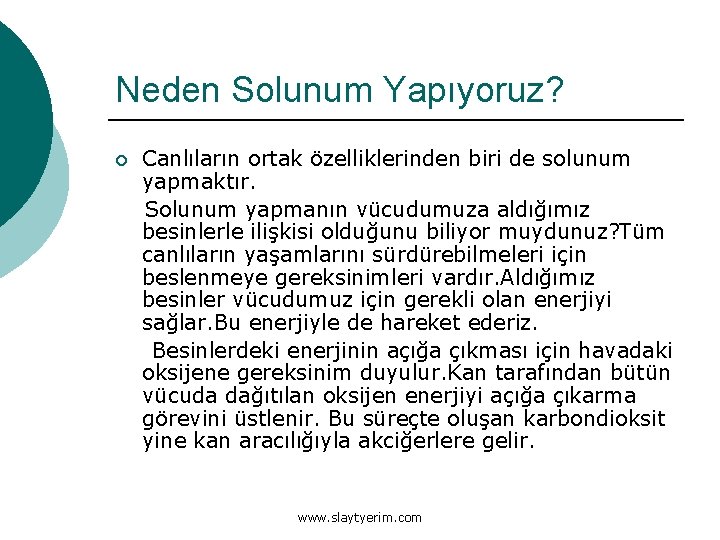 Neden Solunum Yapıyoruz? ¡ Canlıların ortak özelliklerinden biri de solunum yapmaktır. Solunum yapmanın vücudumuza