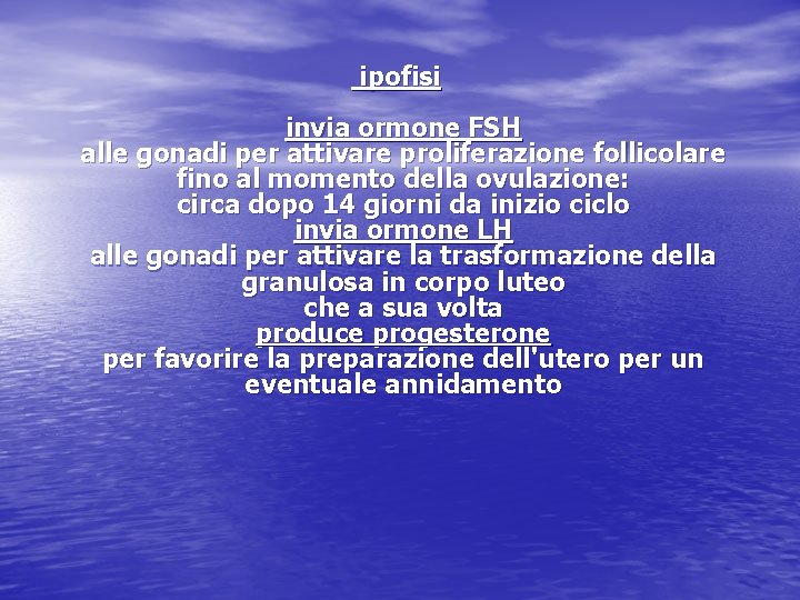 ipofisi invia ormone FSH alle gonadi per attivare proliferazione follicolare fino al momento della