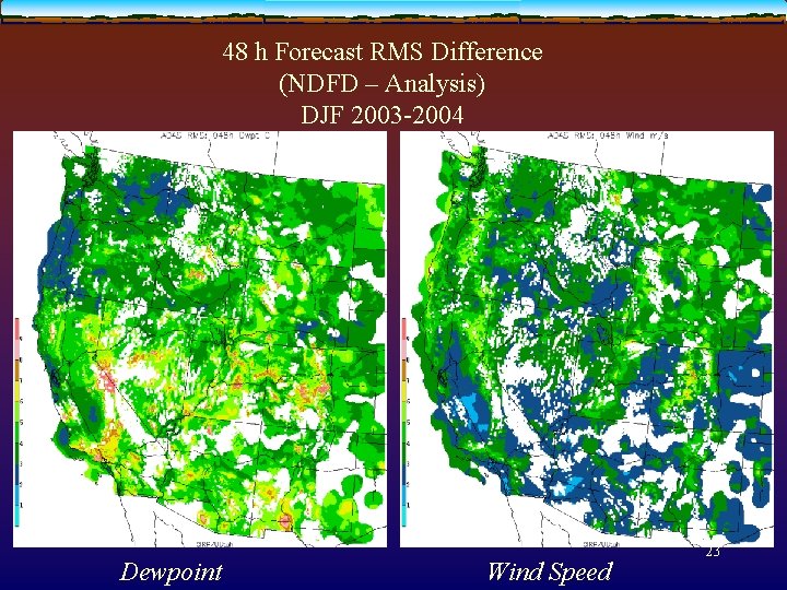 48 h Forecast RMS Difference (NDFD – Analysis) DJF 2003 -2004 Dewpoint Wind Speed