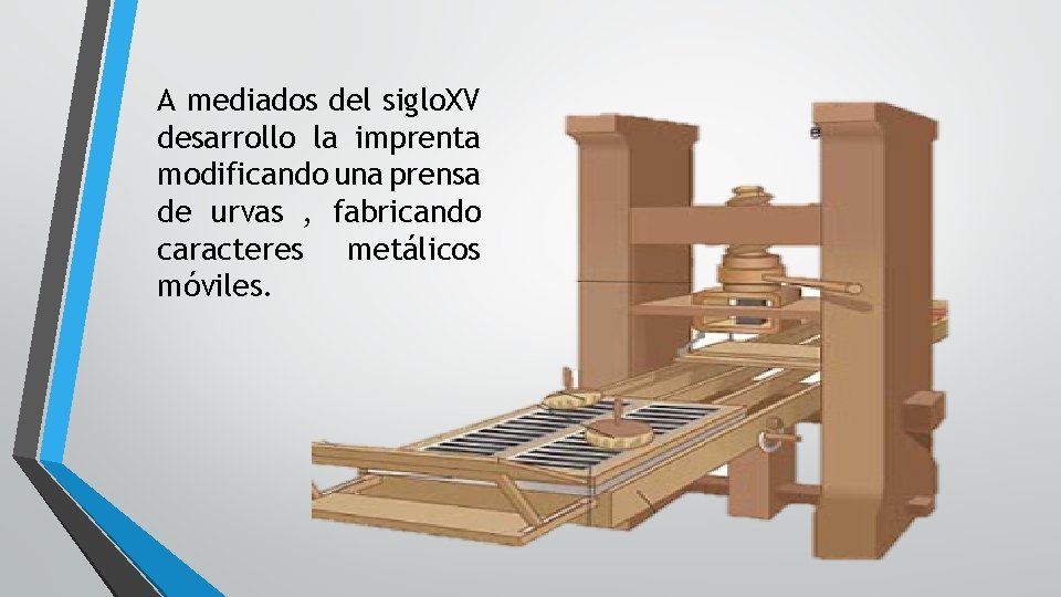 A mediados del siglo. XV desarrollo la imprenta modificando una prensa de urvas ,