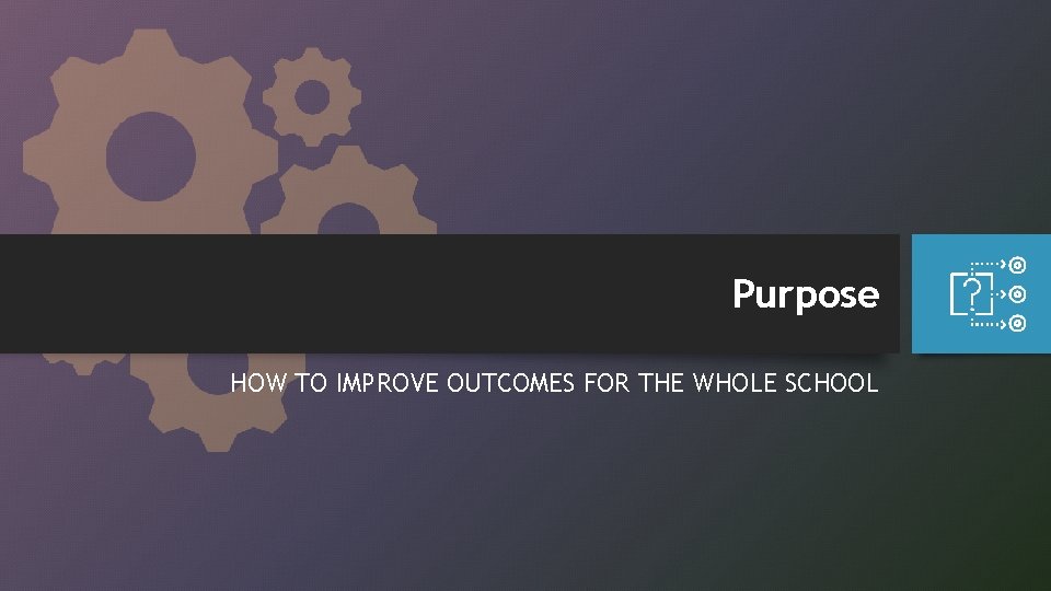 Purpose HOW TO IMPROVE OUTCOMES FOR THE WHOLE SCHOOL 