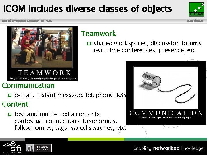 ICOM includes diverse classes of objects Digital Enterprise Research Institute www. deri. ie Teamwork